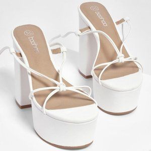 Womens Chunky Strappy Platform Heels Size EU 39 UK 6 in White